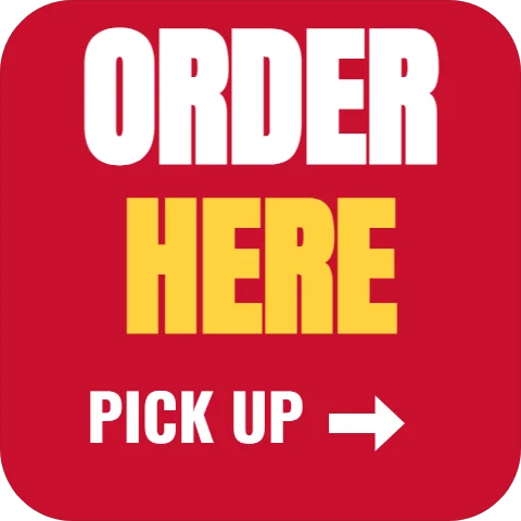 Floor graphic template, order here, reading "ORDER", "HERE" and "PICK UP", in red