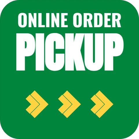 Floor graphic template, online order pickup, reading "ONLINE ORDER" and "PICKUP", in green