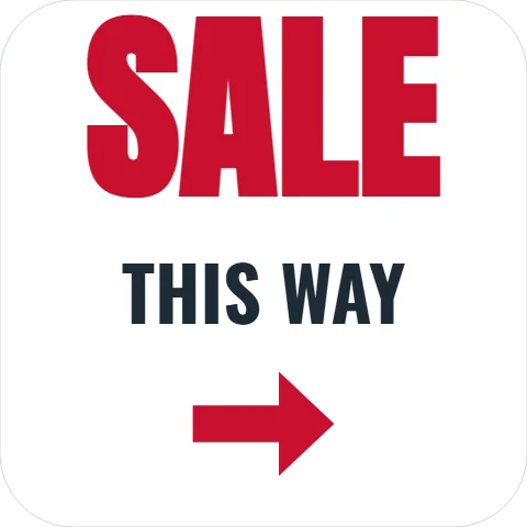 Floor graphic template, sale this way, reading "SALE" and "THIS WAY", in white