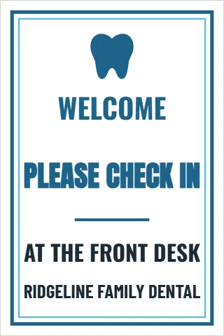 Foam board sign template, please check in, reading "WELCOME", "PLEASE CHECK IN" and "AT THE FRONT DESK", in white