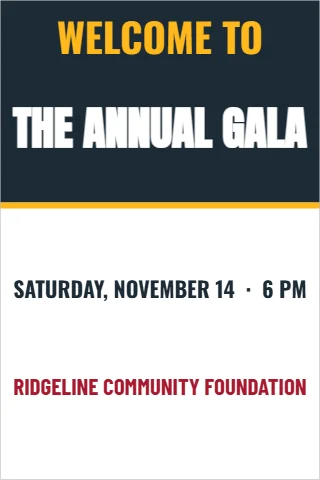 Foam board sign template, event welcome, easel, reading "WELCOME TO", "THE ANNUAL GALA" and "SATURDAY, NOVEMBER 14 · 6 PM", in navy and white