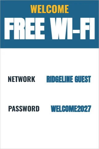 Foam board sign template, free Wi-Fi, reading "WELCOME", "FREE WI-FI" and "NETWORK", in steel blue and white