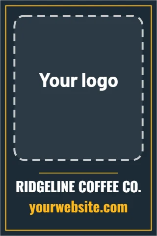 Foam board sign template, logo panel, framed, reading "RIDGELINE COFFEE CO." and "yourwebsite.com", in navy, with a space for your logo