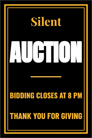 Foam board sign template, silent auction, reading "Silent", "AUCTION" and "THANK YOU FOR GIVING", in black