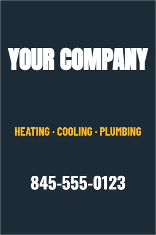 Foam board sign template, business, reading "YOUR COMPANY", "HEATING · COOLING · PLUMBING" and "845-555-0123", in navy