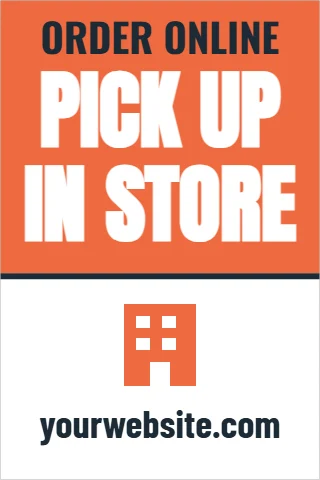 Foam board sign template, pick up in store, reading "ORDER ONLINE", "PICK UP" and "IN STORE", in coral and white