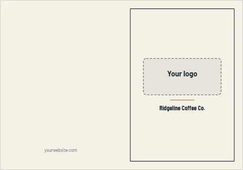Greeting card template, logo note card, reading "Ridgeline Coffee Co." and "yourwebsite.com", in cream, with a space for your logo