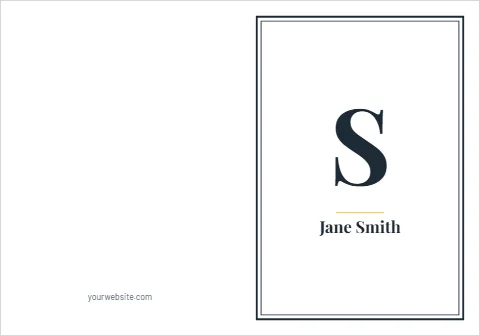 Greeting card template, monogram note card, reading "S", "Jane Smith" and "yourwebsite.com", in white