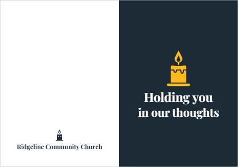 Greeting card template, holding you in our thoughts, candle, reading "Holding you", "in our thoughts" and "Ridgeline Community Church", in navy and white