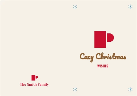 Greeting card template, cozy Christmas, cocoa, reading "Cozy Christmas", "WISHES" and "The Smith Family", in cream