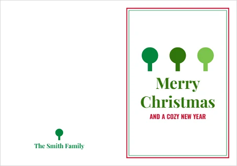 Greeting card template, merry Christmas, little forest, reading "Merry", "Christmas" and "The Smith Family", in white