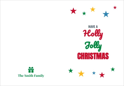 Greeting card template, holly jolly Christmas, reading "Holly", "Jolly" and "CHRISTMAS", in white