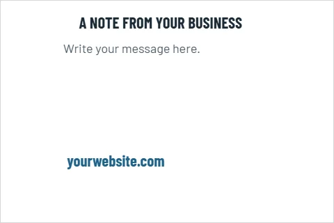 Postcard template, mailing back, reading "A NOTE FROM YOUR BUSINESS", "Write your message here." and "yourwebsite.com", in white
