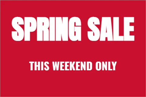 Postcard template, sale, reading "SPRING SALE" and "THIS WEEKEND ONLY", in red