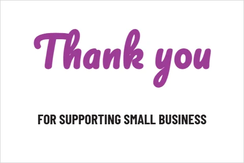 Roll label template, thank you, reading "Thank you" and "FOR SUPPORTING SMALL BUSINESS", in white