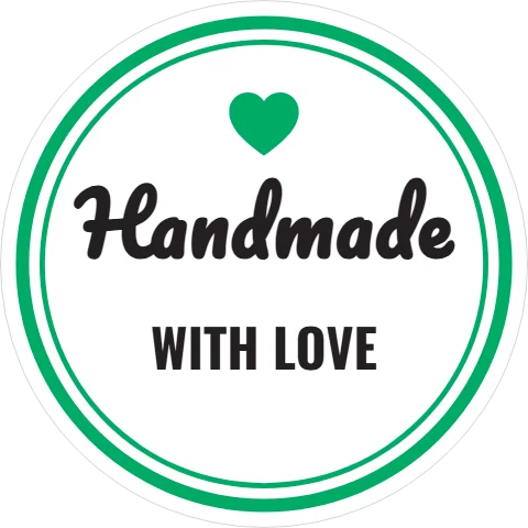Roll label template, handmade with love, reading "Handmade" and "WITH LOVE", in green and white