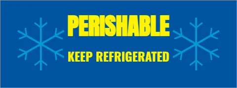 Roll label template, perishable, keep refrigerated, reading "PERISHABLE" and "KEEP REFRIGERATED", in steel blue