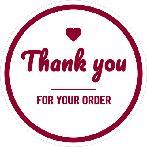 Roll label template, thank you for your order, reading "Thank you" and "FOR YOUR ORDER", in maroon and white