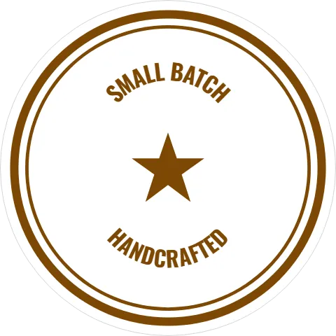 Roll label template, small batch stamp, reading "SMALL BATCH" and "HANDCRAFTED", in brown and white