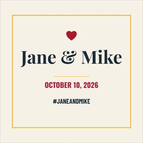 Step and repeat backdrop template, photo wall, wedding, reading "Jane & Mike", "OCTOBER 10, 2026" and "#JANEANDMIKE", in cream