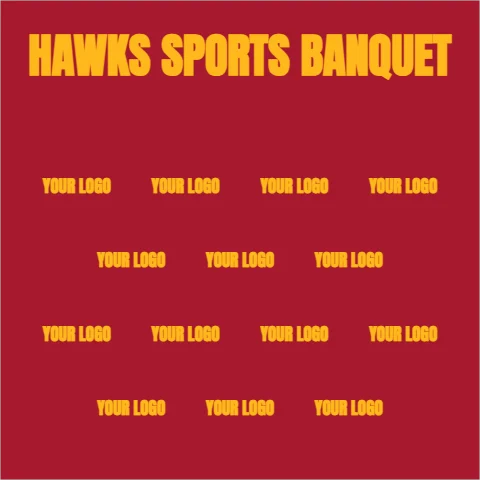 Step and repeat backdrop template, sports banquet, reading "HAWKS SPORTS BANQUET", "YOUR LOGO" and "YOUR LOGO", in maroon