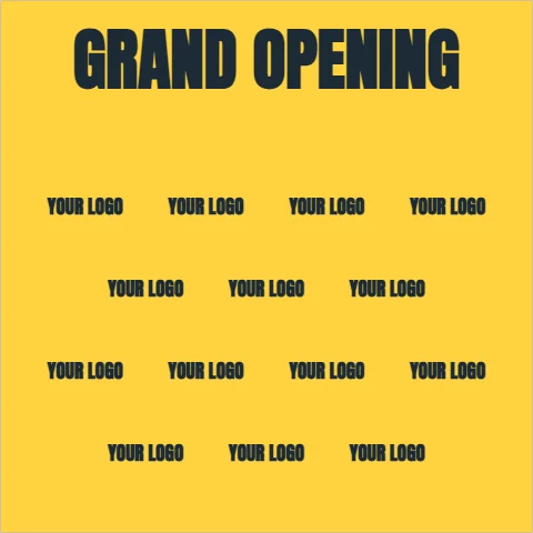 Step and repeat backdrop template, grand opening, reading "GRAND OPENING", "YOUR LOGO" and "YOUR LOGO", in yellow
