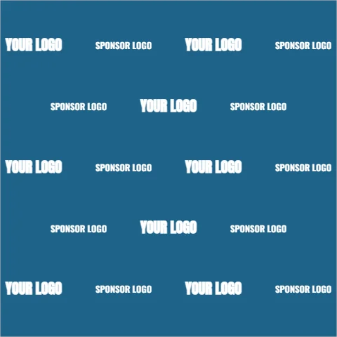 Step and repeat backdrop template, two partners on teal, reading "YOUR LOGO", "YOUR LOGO" and "YOUR LOGO", in steel blue