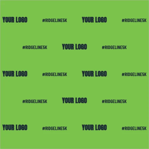 Step and repeat backdrop template, race hashtag, reading "YOUR LOGO", "YOUR LOGO" and "YOUR LOGO", in lime