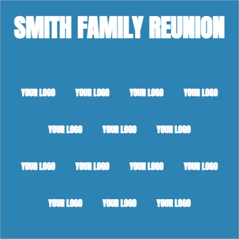 Step and repeat backdrop template, family reunion, reading "SMITH FAMILY REUNION", "YOUR LOGO" and "YOUR LOGO", in blue