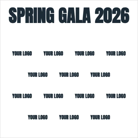 Step and repeat backdrop template, event name over a repeat, reading "SPRING GALA 2026", "YOUR LOGO" and "YOUR LOGO", in white