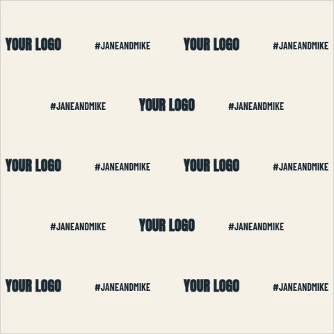 Step and repeat backdrop template, wedding hashtag, reading "YOUR LOGO", "YOUR LOGO" and "YOUR LOGO", in cream
