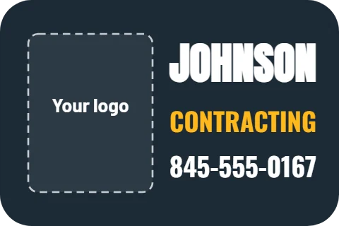 Sticker template, company and logo, reading "JOHNSON", "CONTRACTING" and "845-555-0167", in navy, with a space for your logo