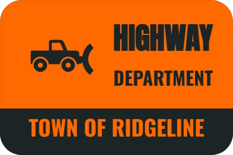 Sticker template, highway department, reading "HIGHWAY", "DEPARTMENT" and "TOWN OF RIDGELINE", in charcoal and orange
