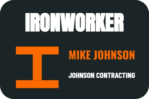 Sticker template, ironworker, reading "IRONWORKER", "MIKE JOHNSON" and "JOHNSON CONTRACTING", in charcoal