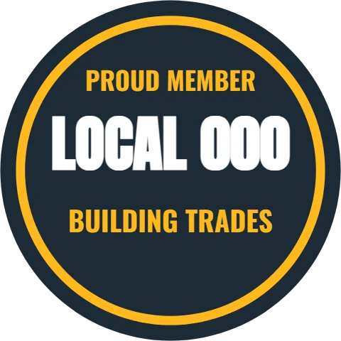 Sticker template, local number, reading "PROUD MEMBER", "LOCAL 000" and "BUILDING TRADES", in gold and navy