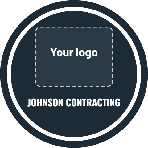 Sticker template, hard hat logo, reading "JOHNSON CONTRACTING", in white and navy, with a space for your logo