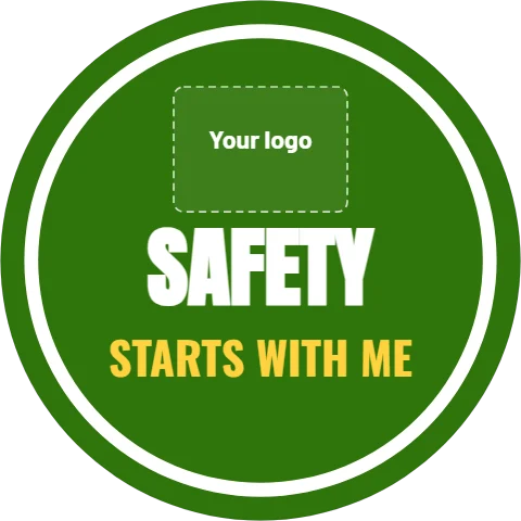 Sticker template, safety starts with me, reading "SAFETY" and "STARTS WITH ME", in white and green, with a space for your logo