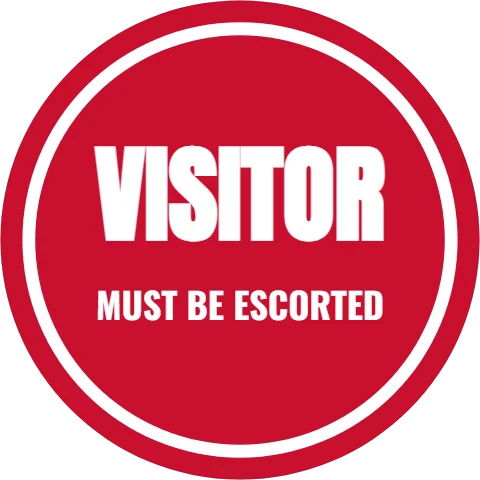 Sticker template, visitor, reading "VISITOR" and "MUST BE ESCORTED", in white and red