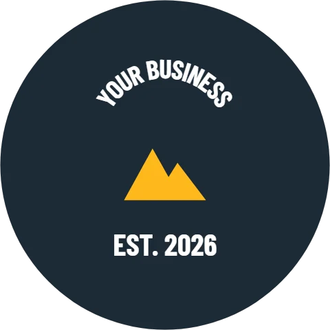 Sticker template, round badge, reading "YOUR BUSINESS" and "EST. 2026", in navy