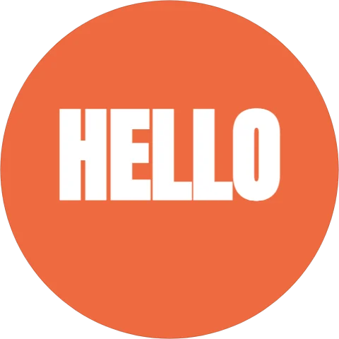 Sticker template, name label, reading "HELLO", in coral