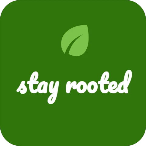 Sticker template, stay rooted, water bottle, reading "stay rooted", in green