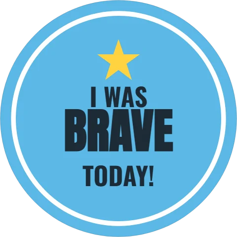Sticker template, i was brave today, reading "I WAS", "BRAVE" and "TODAY!", in white and sky blue