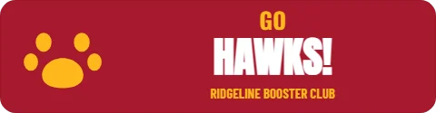 Sticker template, booster club, reading "GO", "HAWKS!" and "RIDGELINE BOOSTER CLUB", in maroon