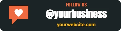 Sticker template, follow us, bumper size, reading "FOLLOW US", "@yourbusiness" and "yourwebsite.com", in charcoal
