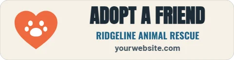 Sticker template, animal rescue, adopt a friend, reading "ADOPT A FRIEND", "RIDGELINE ANIMAL RESCUE" and "yourwebsite.com", in cream