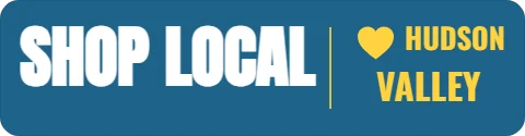 Sticker template, shop local, Hudson Valley, reading "SHOP LOCAL", "HUDSON" and "VALLEY", in steel blue