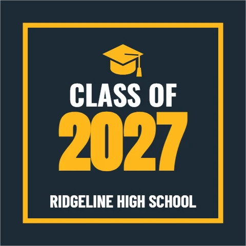 Sticker template, class of 2027, reading "CLASS OF", "2027" and "RIDGELINE HIGH SCHOOL", in navy