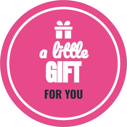 Sticker template, a little gift for you, reading "a little", "GIFT" and "FOR YOU", in white and pink
