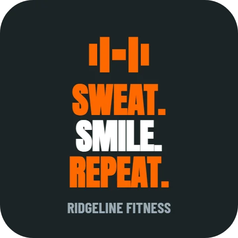 Sticker template, sweat, smile, repeat, reading "SWEAT.", "SMILE." and "REPEAT.", in charcoal