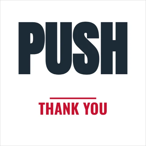 Sticker template, push, door decal, reading "PUSH" and "THANK YOU", in white